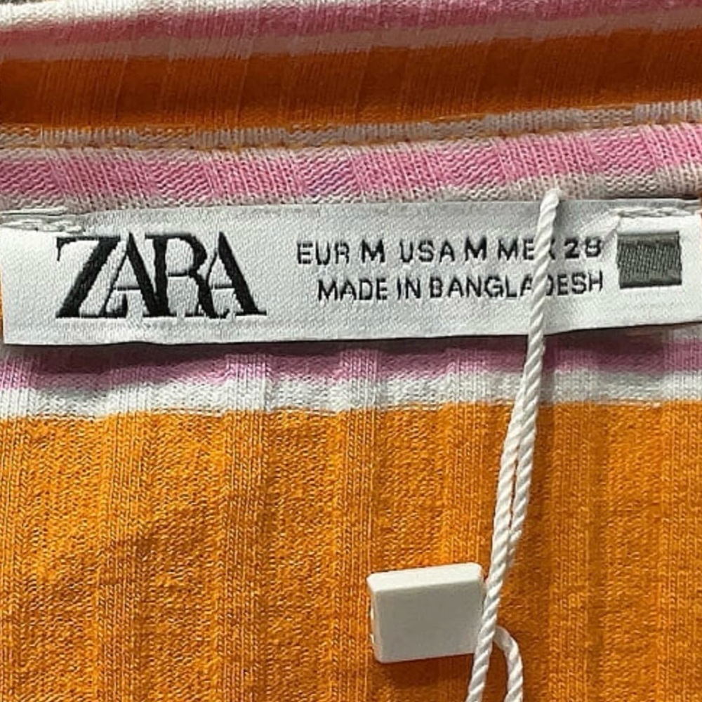SOLD Zara Vibrant Orange and Pink Knit Dress Flutter Sleeves Sz M NEW - Picture 6 of 8